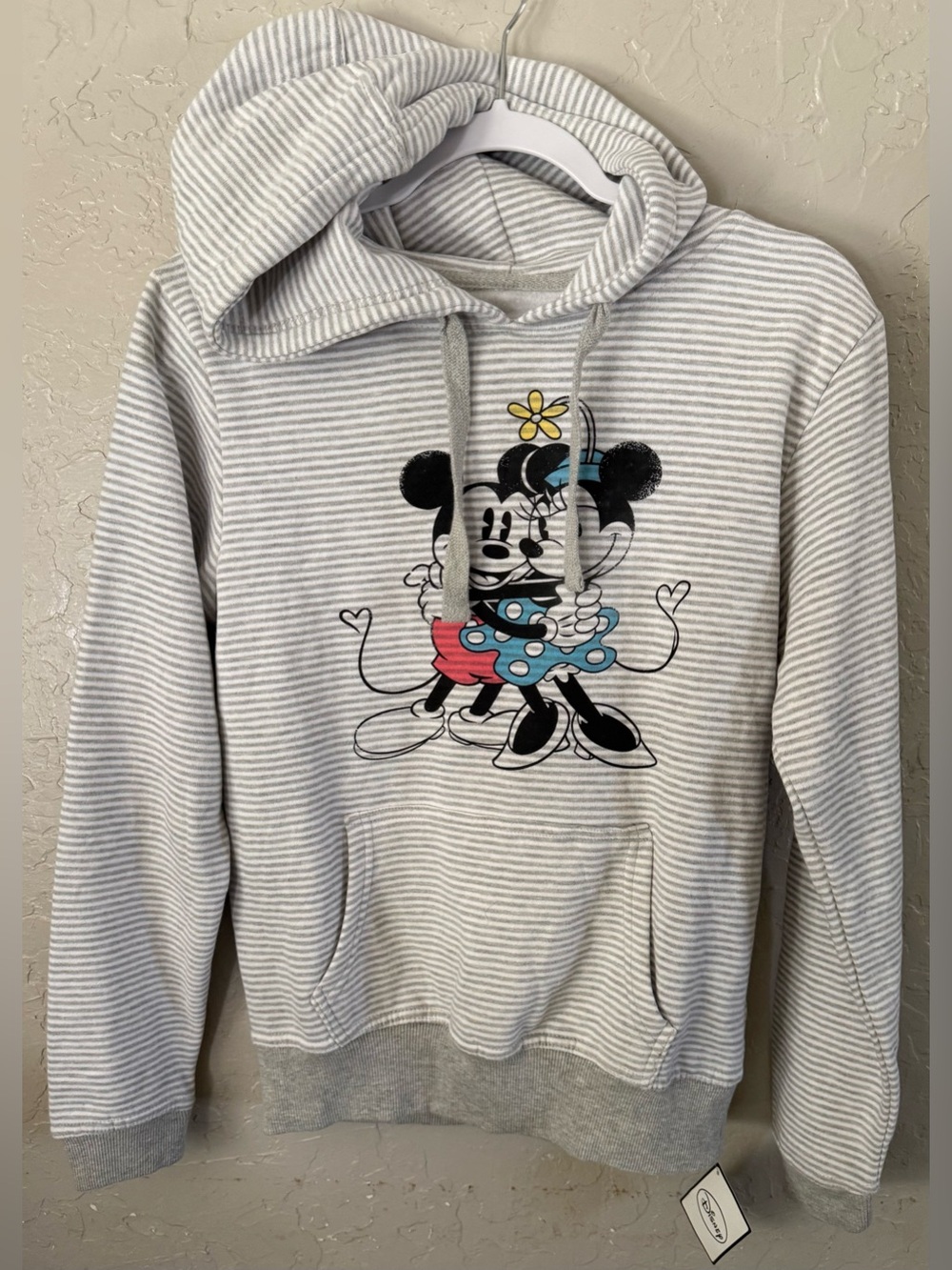 Disney Gray & White Striped Minnie Mouse Hoodie Sweatshirt
